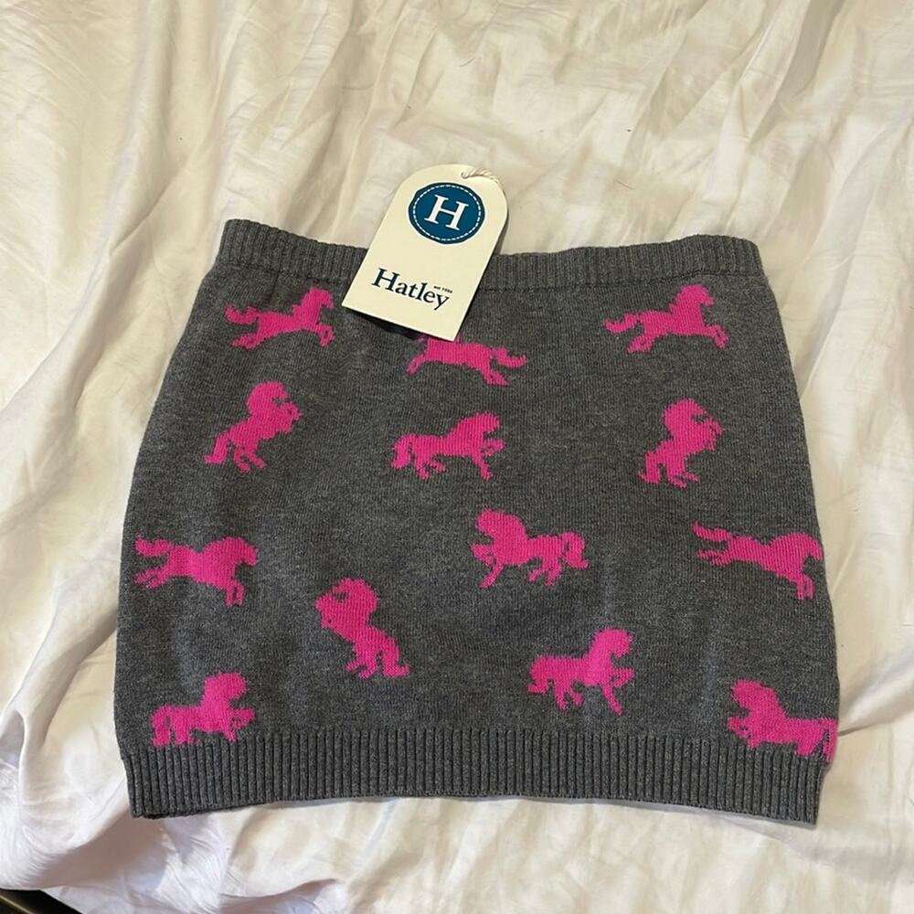 Hatley 6 charcoal grey mini skirt hot pink horses 💯 cotton nwt
